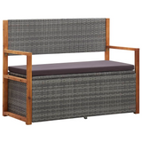 vidaXL Storage Bench 45.3" Poly Rattan and Solid Acacia Wood Gray - Outdoor Storage Solution