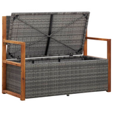 vidaXL Storage Bench 45.3" Poly Rattan and Solid Acacia Wood Gray - Outdoor Storage Solution