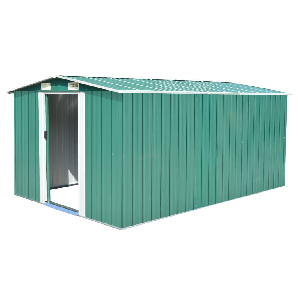 vidaXL Garden Shed 101.2"x154.3"x71.3" Metal Green - Durable Storage Solution