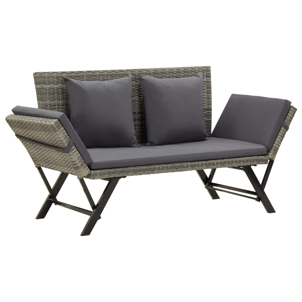 vidaXL Patio Bench with Cushions 69.3" Gray Poly Rattan - Stylish and Comfortable Outdoor Furniture