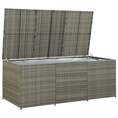 vidaXL Patio Storage Box Poly Rattan 70.9"x35.4"x27.6" Gray - Durable Outdoor Storage Solution