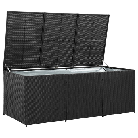 vidaXL Patio Storage Box Poly Rattan 70.9"x35.4"x27.6" Black - Outdoor Furniture Storage