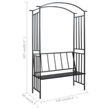 vidaXL Garden Arch with Bench Black 50.4"x19.7"x81.5" Iron - Elegant Garden Feature