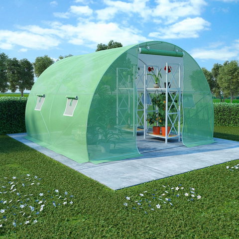 vidaXL Greenhouse 64.6 ft² 9.8'x6.6'x6.6' - Sturdy Galvanized Steel Frame, PE Mesh Fabric, Windows and Door for Ventilation