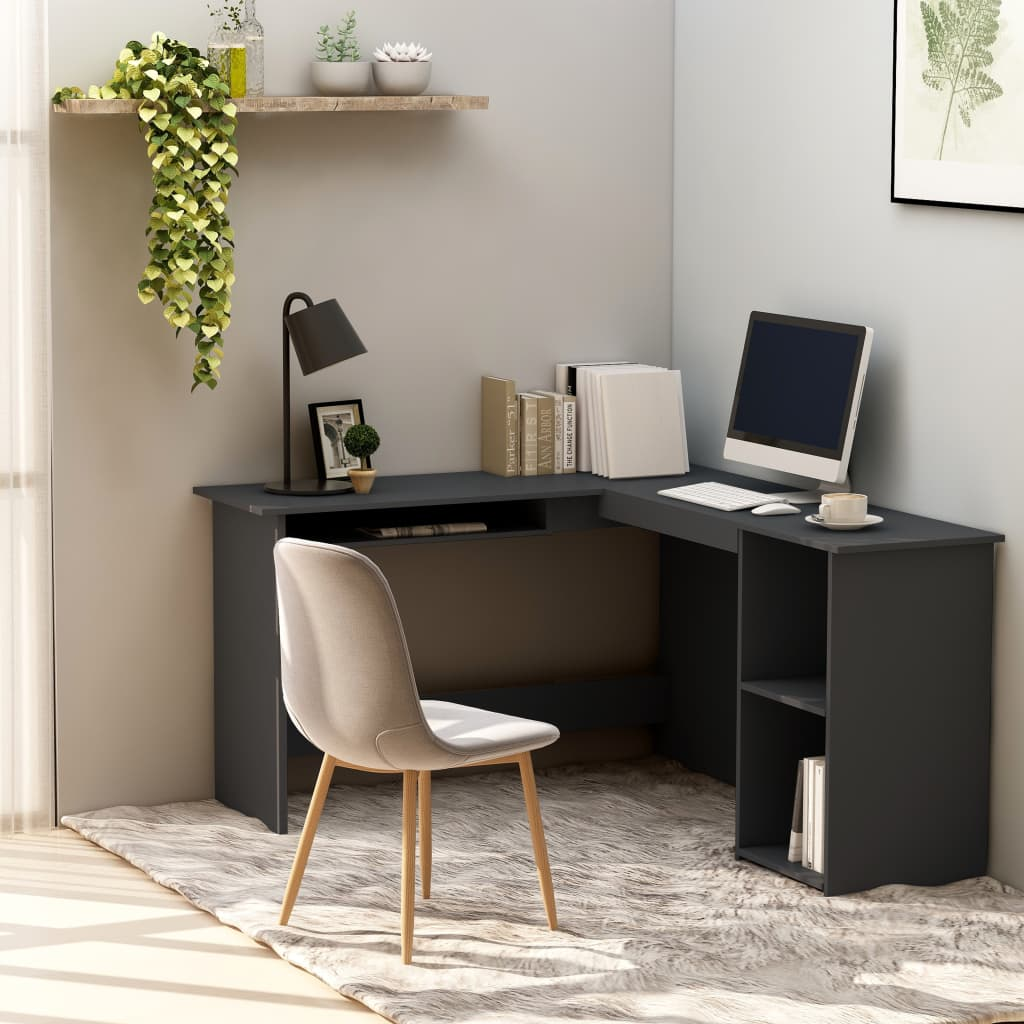 vidaXL L-Shaped Corner Desk Gray | Modern Office Desk