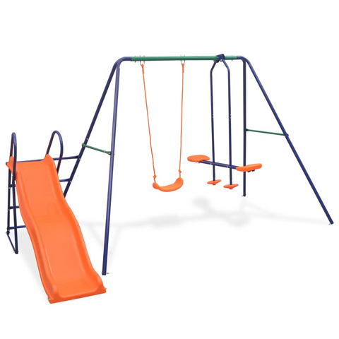 vidaXL Swing Set with Slide and 3 Seats Orange - Outdoor Playset for Children