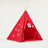 Teepee Play Tent Red and Fluorescent Stars with Cushion - Glowing Magical Hideaway