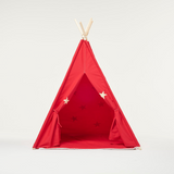 Teepee Play Tent Red and Fluorescent Stars with Cushion - Glowing Magical Hideaway