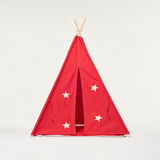 Teepee Play Tent Red and Fluorescent Stars with Cushion - Glowing Magical Hideaway