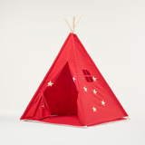 Teepee Play Tent Red and Fluorescent Stars with Cushion - Glowing Magical Hideaway