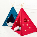 Teepee Play Tent Red and Fluorescent Stars with Cushion - Glowing Magical Hideaway