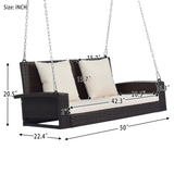 2-Person Wicker Hanging Porch Swing with Chains Cushion