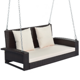 2-Person Wicker Hanging Porch Swing with Chains Cushion