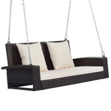 2-Person Wicker Hanging Porch Swing with Chains Cushion