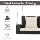 2-Person Wicker Hanging Porch Swing with Chains Cushion