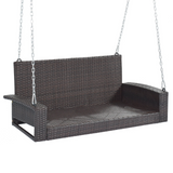 2-Person Wicker Hanging Porch Swing with Chains Cushion