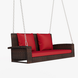 2-Person Wicker Hanging Porch Swing with Chains Cushion