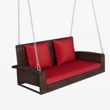 2-Person Wicker Hanging Porch Swing with Chains Cushion