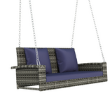 2-Person Wicker Hanging Porch Swing with Chains Cushion