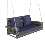 2-Person Wicker Hanging Porch Swing with Chains Cushion