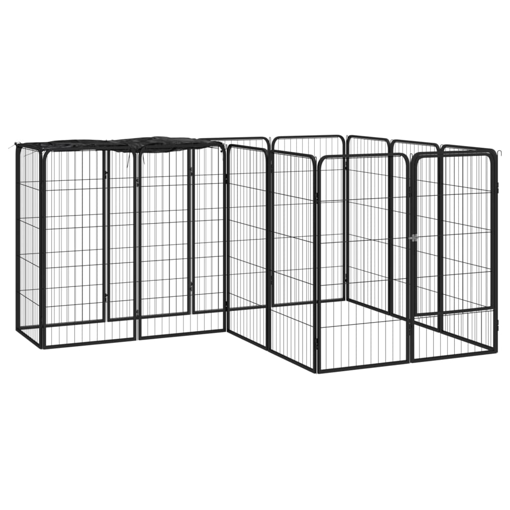 vidaXL 14-Panel Dog Playpen Black | 19.7"x39.4" | Powder-coated Steel