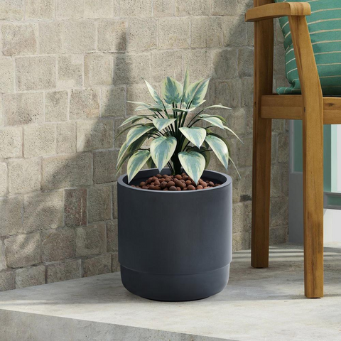 Modern Gray MgO 14.17" Round Planter - Weather-Resistant Outdoor Decor