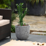 Crackle Gray MgO 14.6" Round Planter - Rustic Mid-Century Modern Design