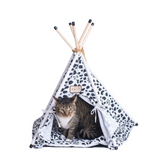 Armarkat Cat Bed Model C46, Teepee Style, White with Black Paw Print - Comfortable and Stylish Cat Bed Tent