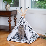 Armarkat Cat Bed Model C46, Teepee Style, White with Black Paw Print - Comfortable and Stylish Cat Bed Tent