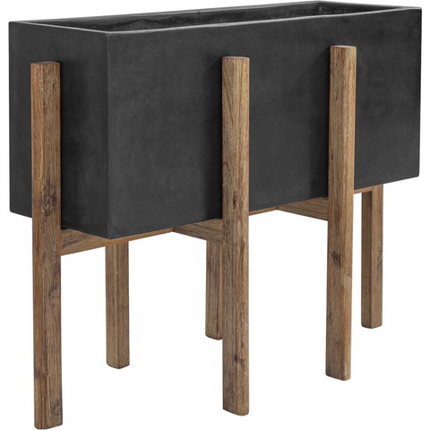 Atlantic Rectangular Planter | Modern Concrete Construction with Acacia Wood Frame