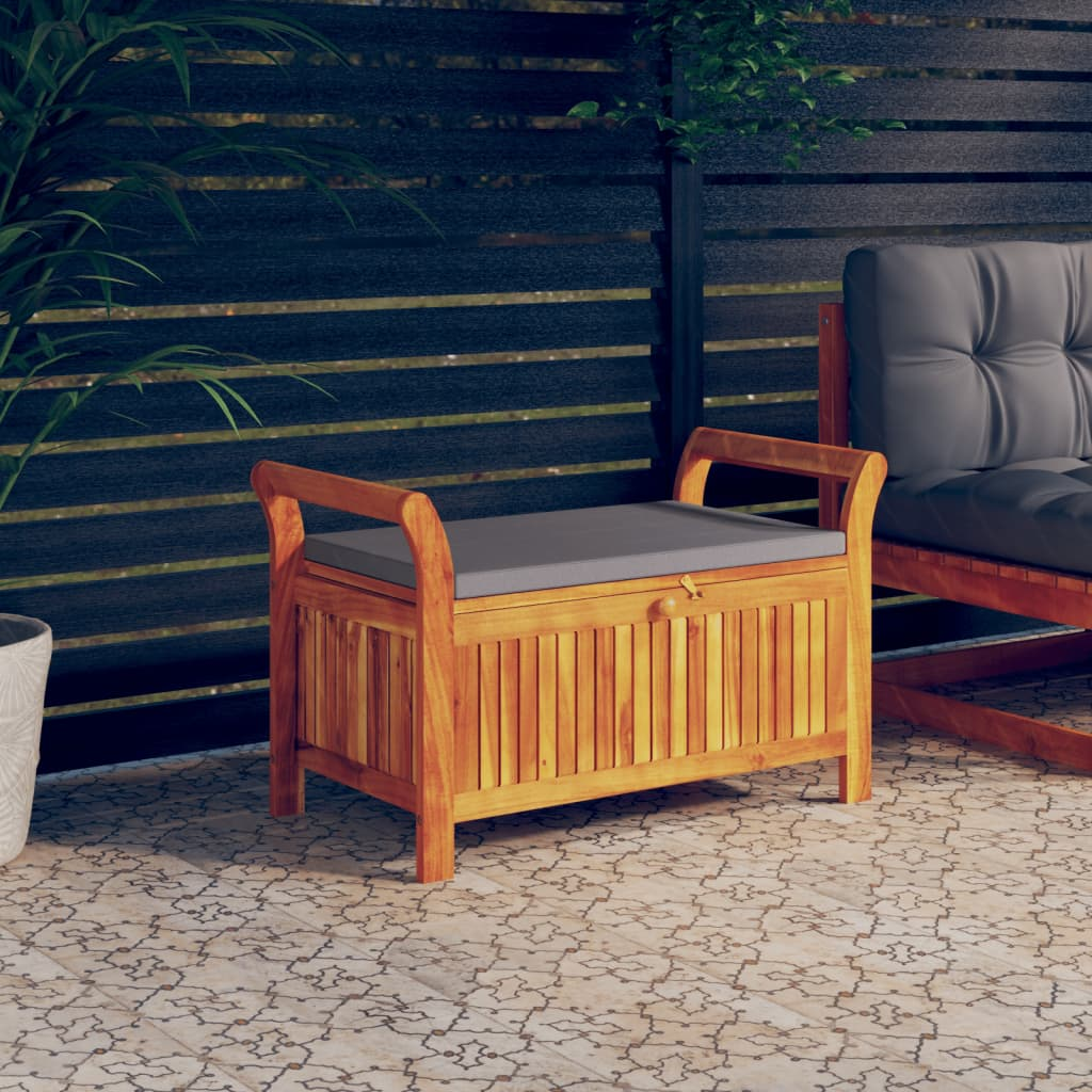 vidaXL Patio Storage Bench with Cushion 35.8" Solid Wood Acacia | Outdoor Furniture