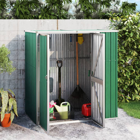 vidaXL Garden Tool Shed Green 63.4"x35"x63.4" Galvanized Steel | Outdoor Storage