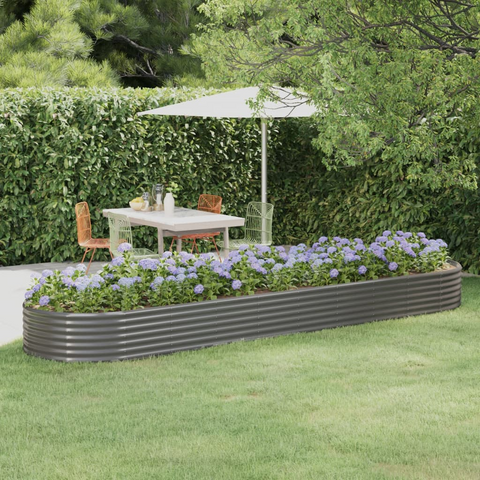 vidaXL Garden Raised Bed Powder-coated Steel 155.9"x39.4"x14.2" Gray