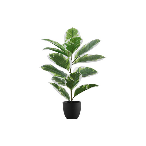 Artificial Plant, 27" Tall, Rubber, Decorative, Green Leaves, Black Pot - WhatYouNeedSales