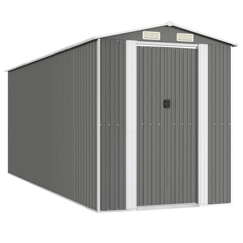 vidaXL Garden Shed Light Gray 75.6"x205.9"x87.8" Galvanized Steel - Outdoor Storage Solution