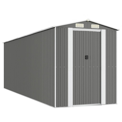 vidaXL Garden Shed Light Gray 75.6"x238.6"x87.8" Galvanized Steel - Outdoor Storage Solution