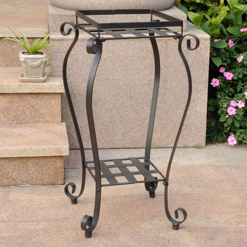 Classic Iron Square Plant Stand - Elegant Outdoor Decor