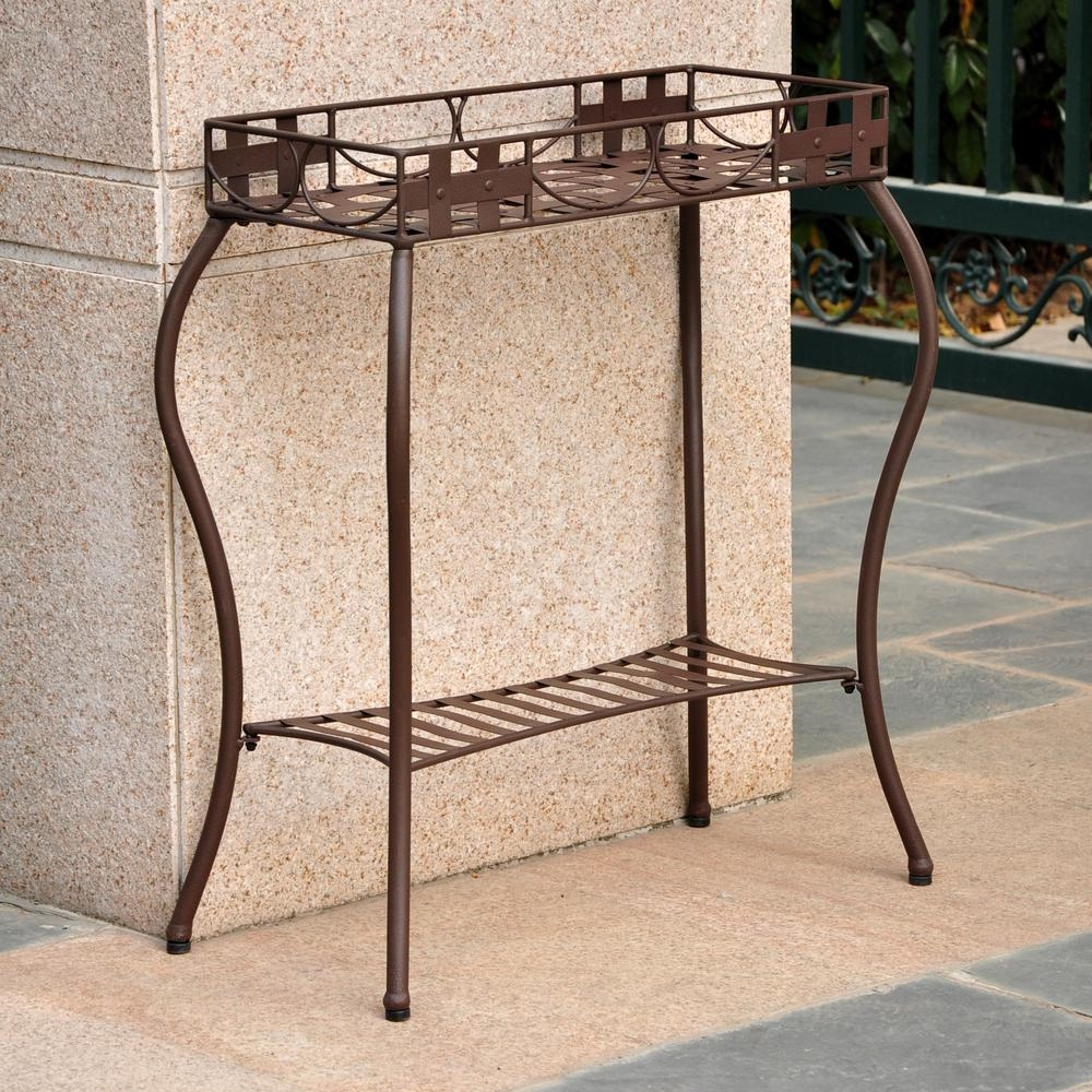 Santa Fe Iron Nailhead Rectangular Plant Stand - Outdoor Steel Plant Holder