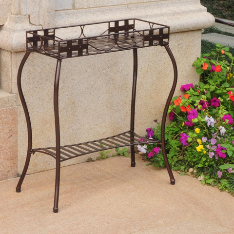 Santa Fe Iron Nailhead Rectangular Plant Stand - Durable Steel Construction