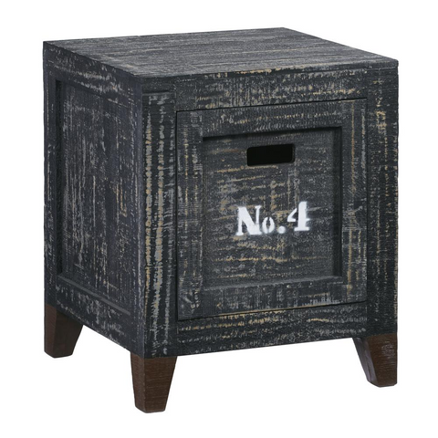 Vintage Storage End Table with Distressed Coal Finish | Eclectic Furniture