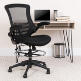 Mid-Back Black Mesh Ergonomic Drafting Chair with Adjustable Foot Ring and Flip-Up Arms