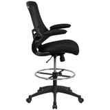 Mid-Back Black Mesh Ergonomic Drafting Chair with Adjustable Foot Ring and Flip-Up Arms