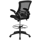 Mid-Back Black Mesh Ergonomic Drafting Chair with Adjustable Foot Ring and Flip-Up Arms