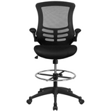 Mid-Back Black Mesh Ergonomic Drafting Chair with Adjustable Foot Ring and Flip-Up Arms