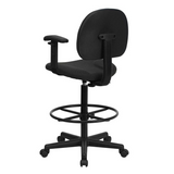 Black Patterned Fabric Drafting Chair with Adjustable Arms