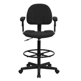 Black Patterned Fabric Drafting Chair with Adjustable Arms