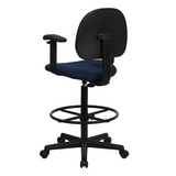 Navy Blue Patterned Fabric Drafting Chair with Adjustable Arms