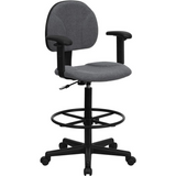 Gray Fabric Drafting Chair with Adjustable Arms - Ergonomic and Stylish