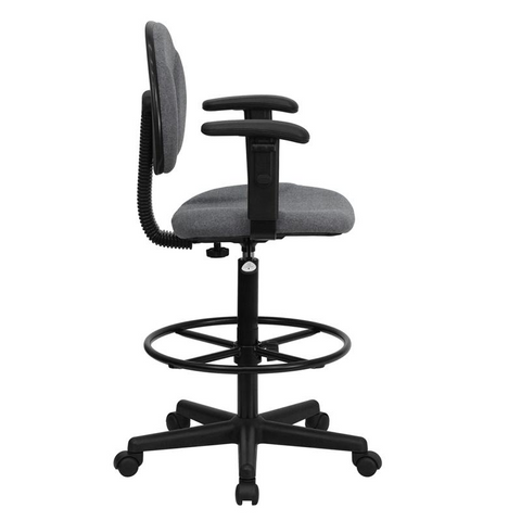 Gray Fabric Drafting Chair with Adjustable Arms - Ergonomic and Stylish