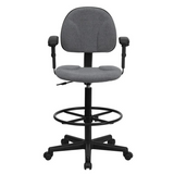 Gray Fabric Drafting Chair with Adjustable Arms - Ergonomic and Stylish